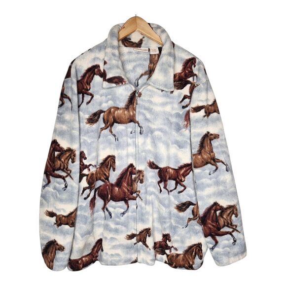 Fashion Classics Jackets & Blazers - Vintage 90s Equestrian Horse Print Fleece Jacket Womens XXL Western Full Zip
